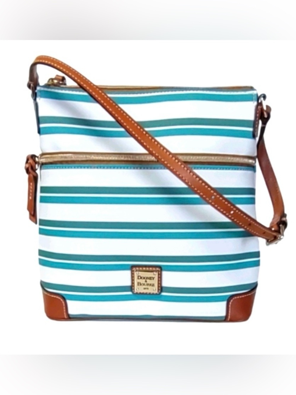 Dooney & Bourke Teal, Green and White Stripe Stonington Crossbody